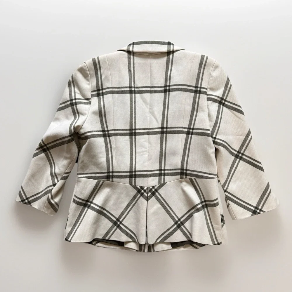 Classiques Entier Plaid Blazer Jacket L Peplum Hem Wool Blend Career Chic Office